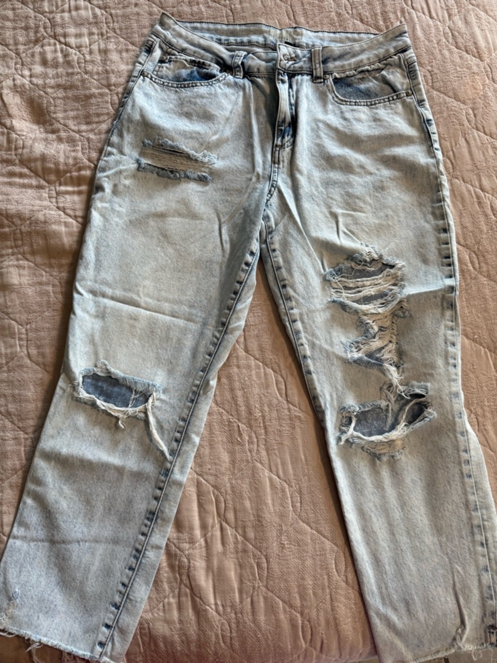 Re/Done Light Blue Distressed Men's Relaxed Jeans